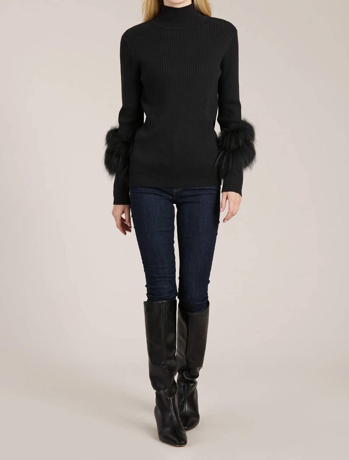 Tyler Boe - Cosette Cotton Cashmere Mock Neck Faux Fur Sweater