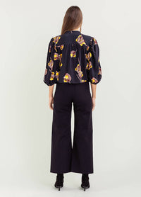 Bel Kazan Tabitha Cropped Blouse in black aralia floral - women's blouse - alternate view