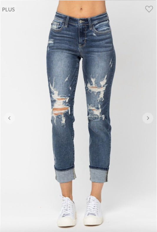 Judy Blue - Mid Rise Boyfriend Jeans - Plus
