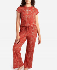Danskin - Ribbed Short Sleeve Sleep Set With Wide Leg Pant