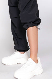 Active Basic Elastice Waist Parachute Pants in black - women's pants - view 5