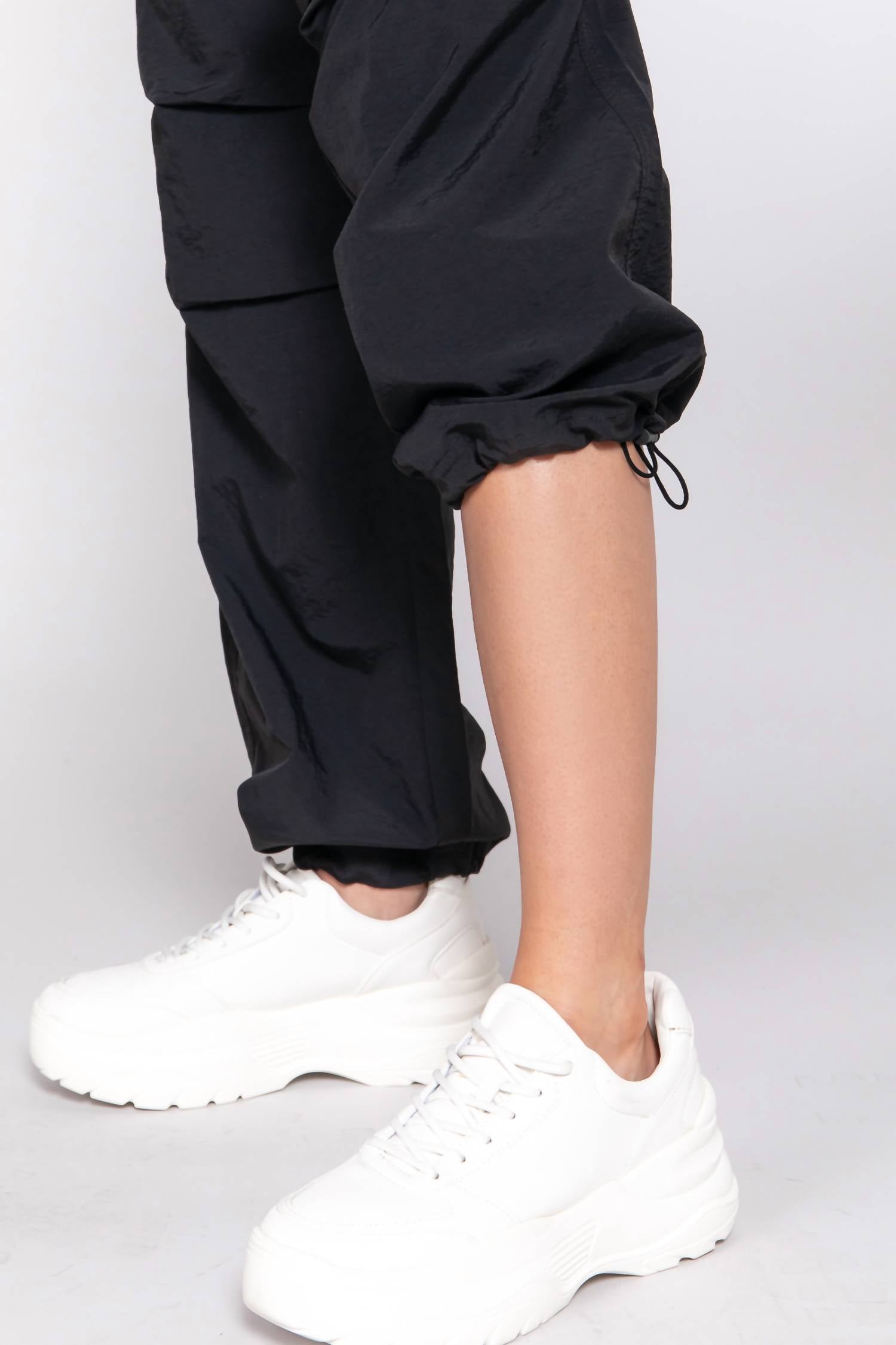 Active Basic Elastice Waist Parachute Pants in black - women's pants - view 5
