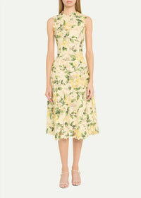 Oscar De La Renta - Sleeveless Printed Garden Rose Guipure Dress