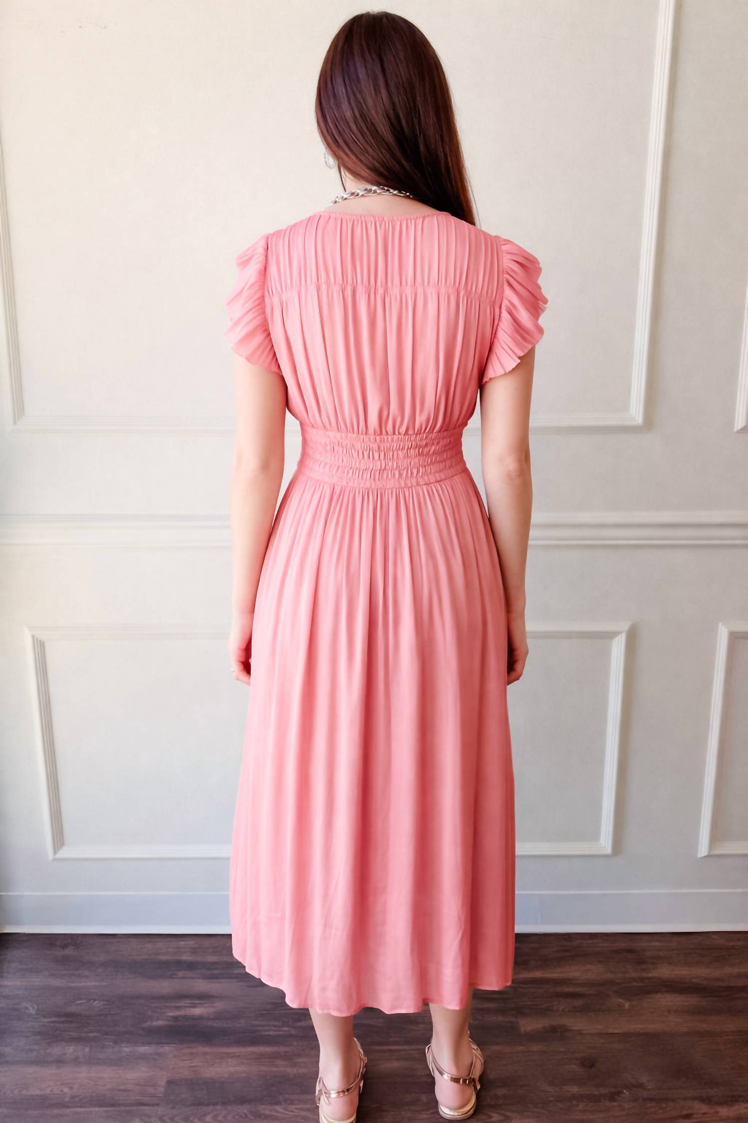 Current Air - Boardwalk Pink Pleated Midi Dress