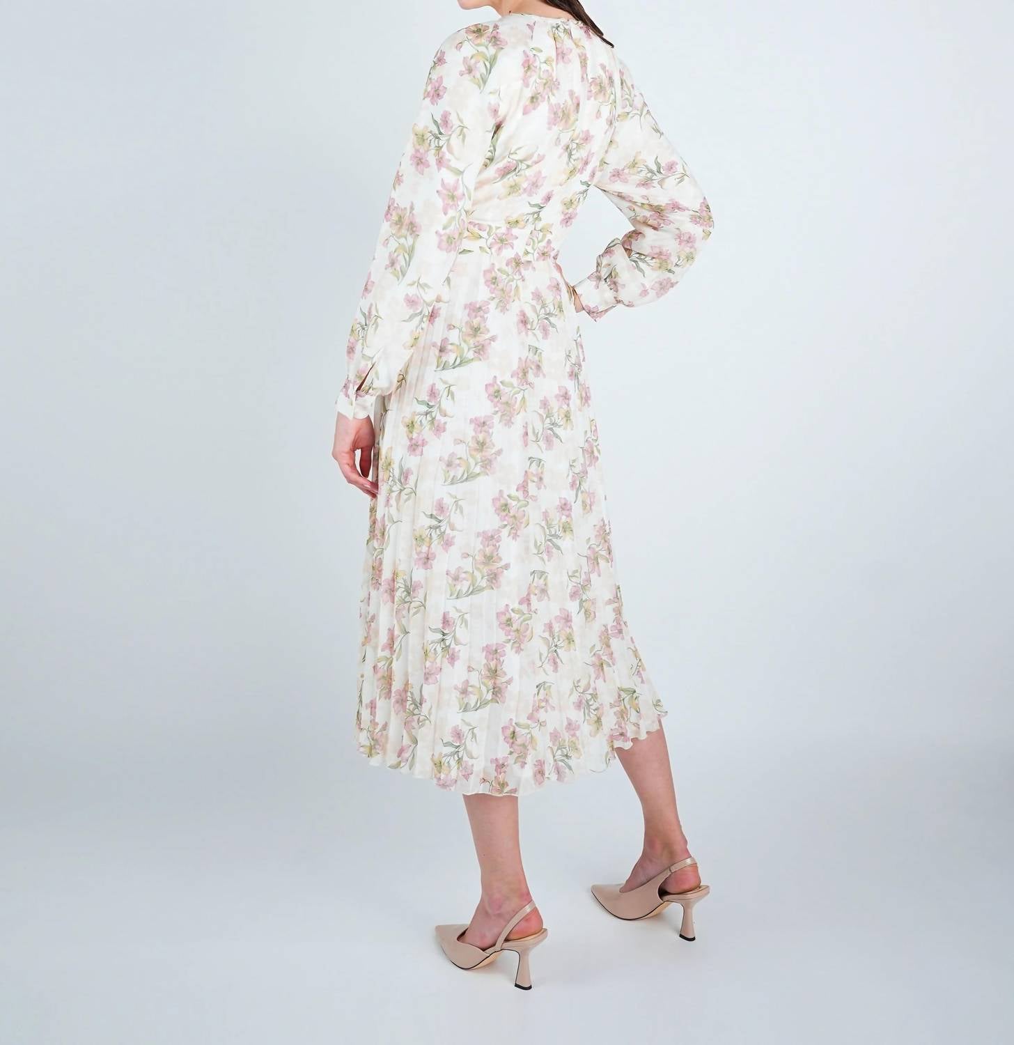 John Abgin - Chiffon Floral Waisted Midi Dress