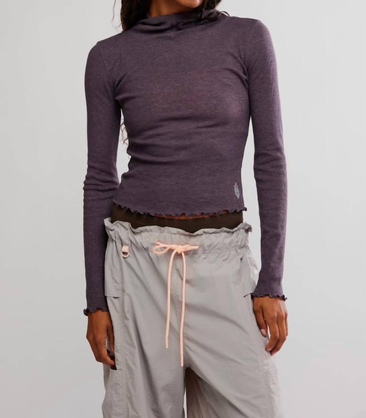 Free People Matilda Ribbed Hooded Top in grey - women's top