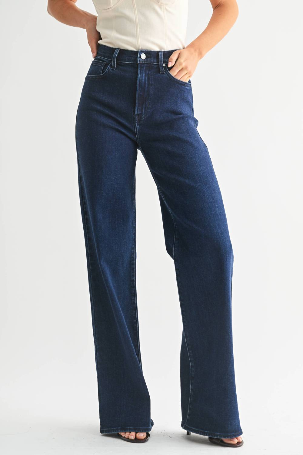 JUST BLACK DENIM Palazzo Jean in dark denim - women's jeans