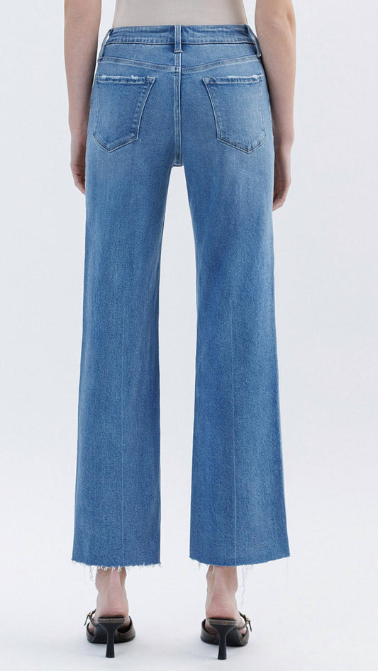 Lovervet - High Rise Raw Hem Slim Wide Jeans
