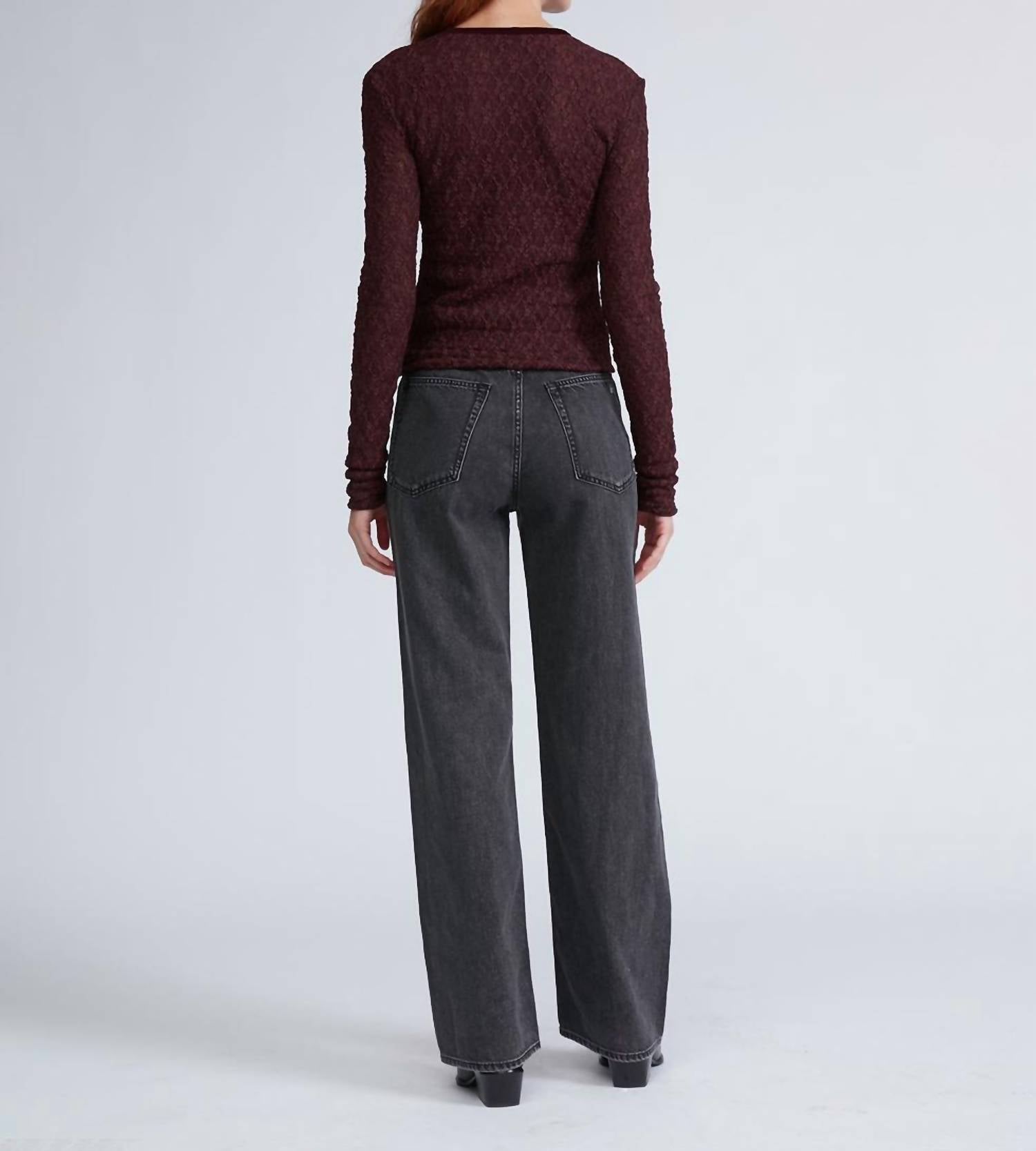 Rag & Bone Ellie Lace Long Sleeve Tee in bordeaux - women's long sleeve top - detail view
