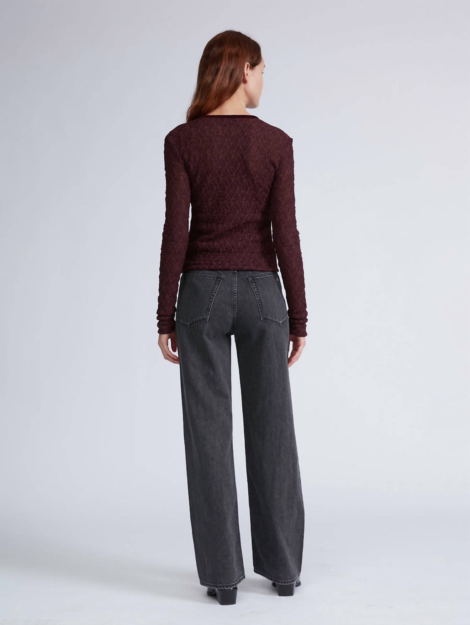 Rag & Bone Ellie Lace Long Sleeve Tee in bordeaux - women's long sleeve top - alternate view