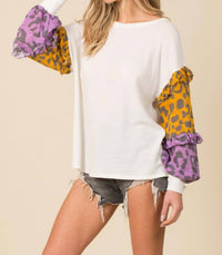 Blue Buttercup - Color Block Leopard Top