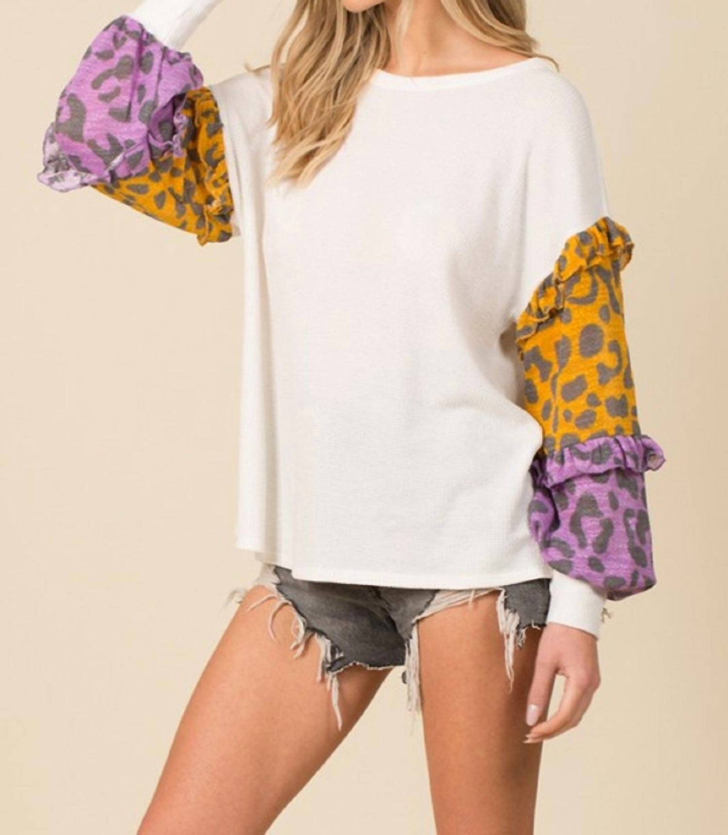 Blue Buttercup - Color Block Leopard Top