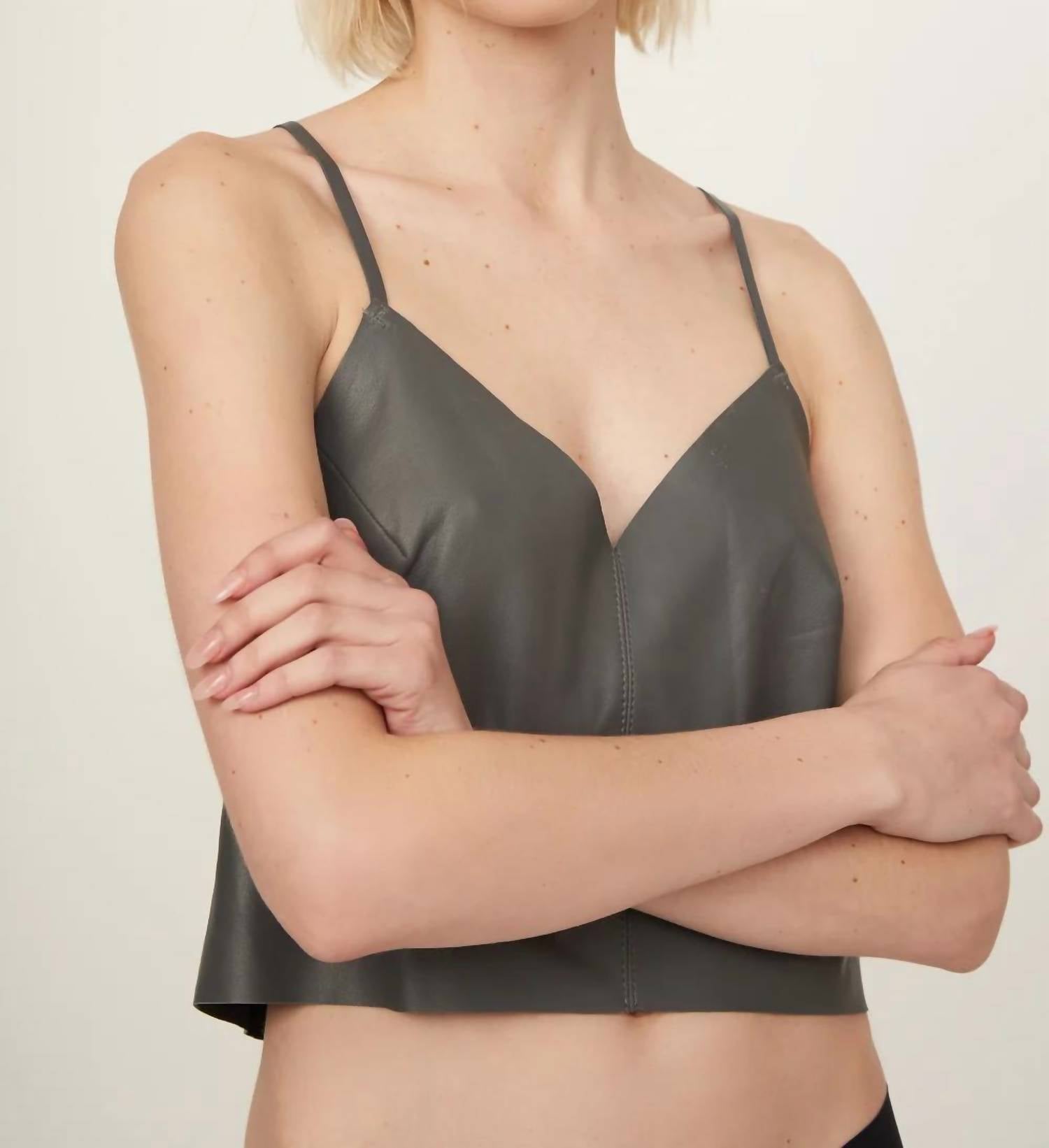 art dept. Leather Cami Top in smoke - women's shirt - detail view