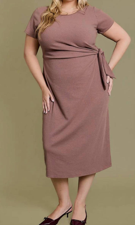 Gilli - Plus Size Ribbed Waist Tie Midi Dress