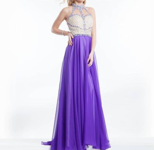 Rachel Allan - High Neck Sheer Beaded Chiffon Evening Gown