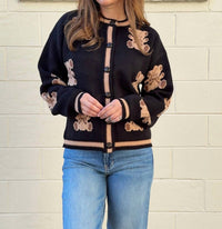 THML Harmony Button Front Sweater in black brown - women's sweater
