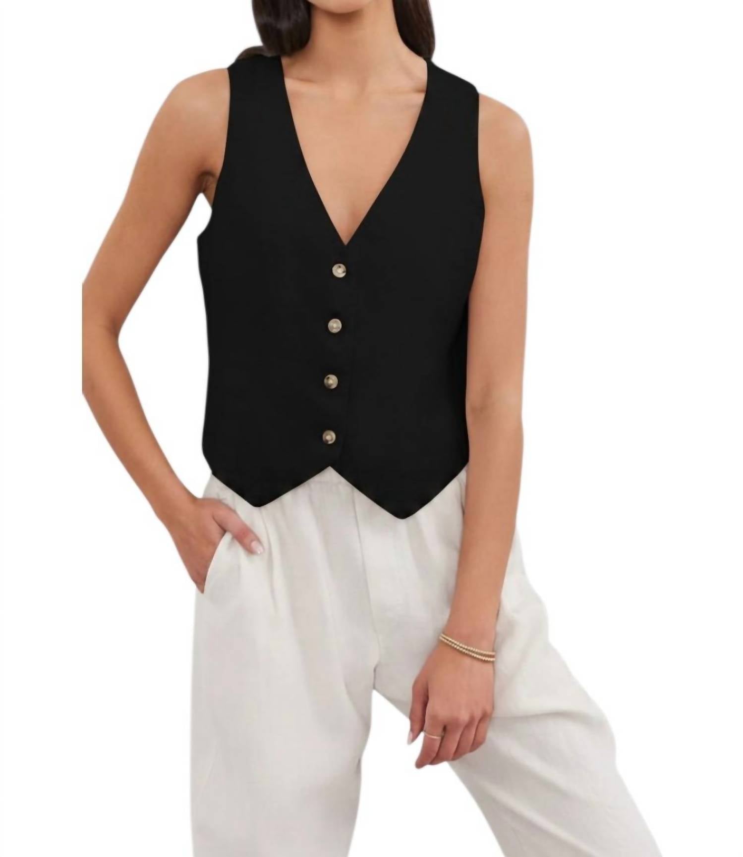 Velvet By Graham & Spencer - Mylie Linen V-neck Vest