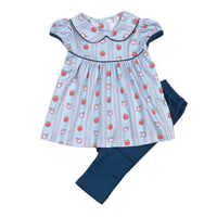 Baby Loren - Girl's Back To School Apple Print Pima Pants Set