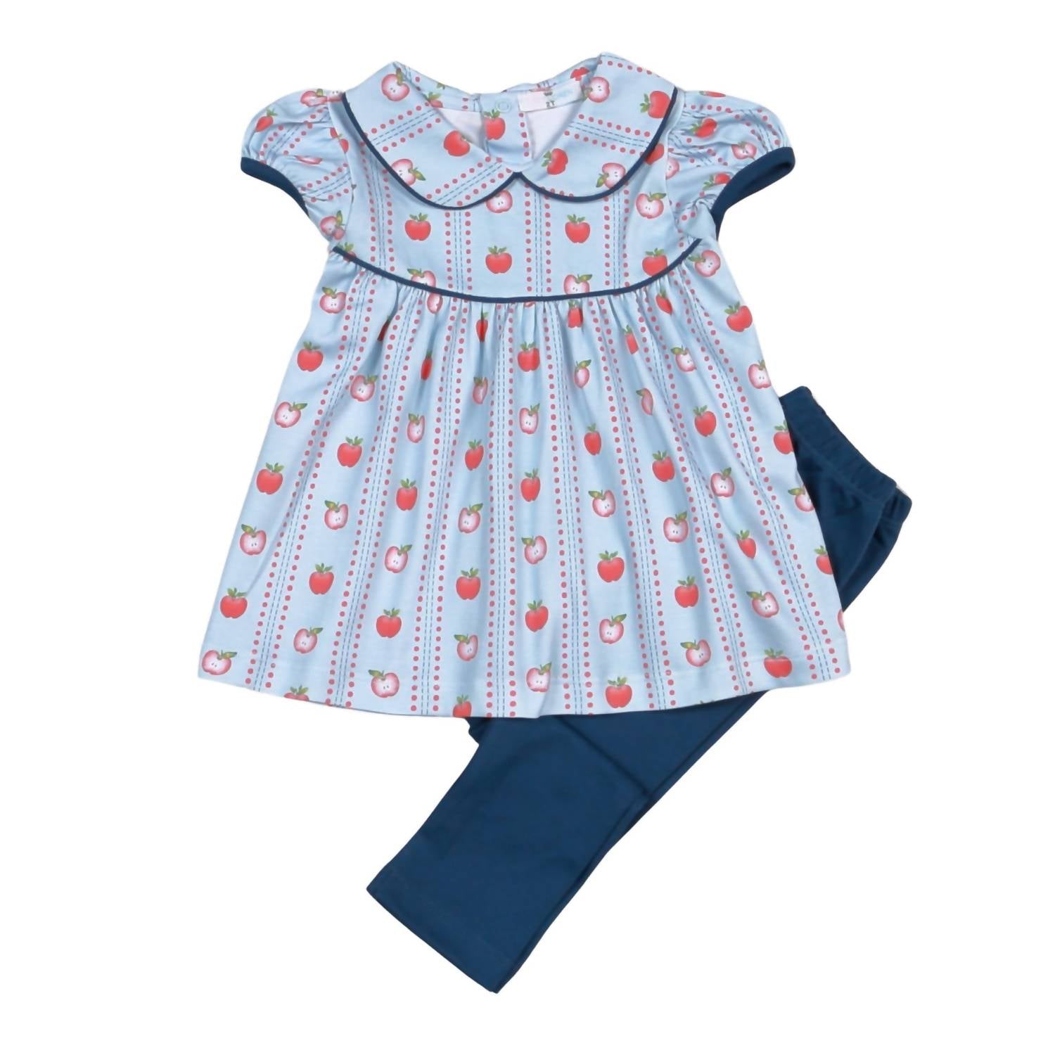Baby Loren - Girl's Back To School Apple Print Pima Pants Set