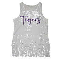 Capri Designs - Women's Sequin Clemson Fringe Tank Top