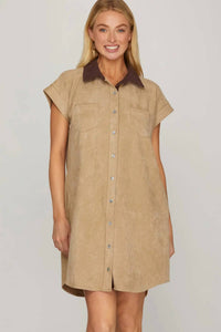 She + Sky - Saddleback Mini Shirt Dress With Contrast Collar