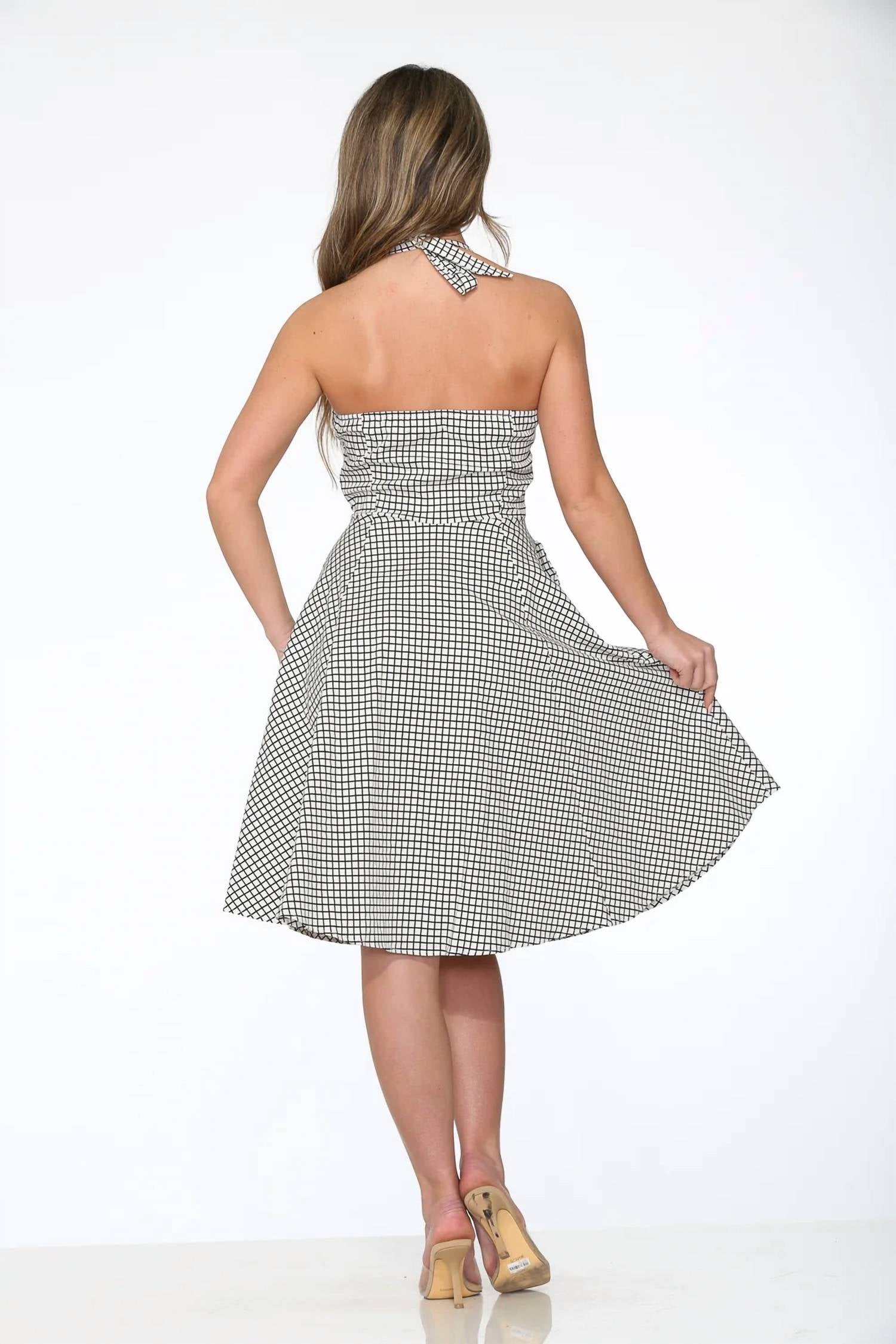 Orchid Bloom - Checkmate Halter Swing Dress