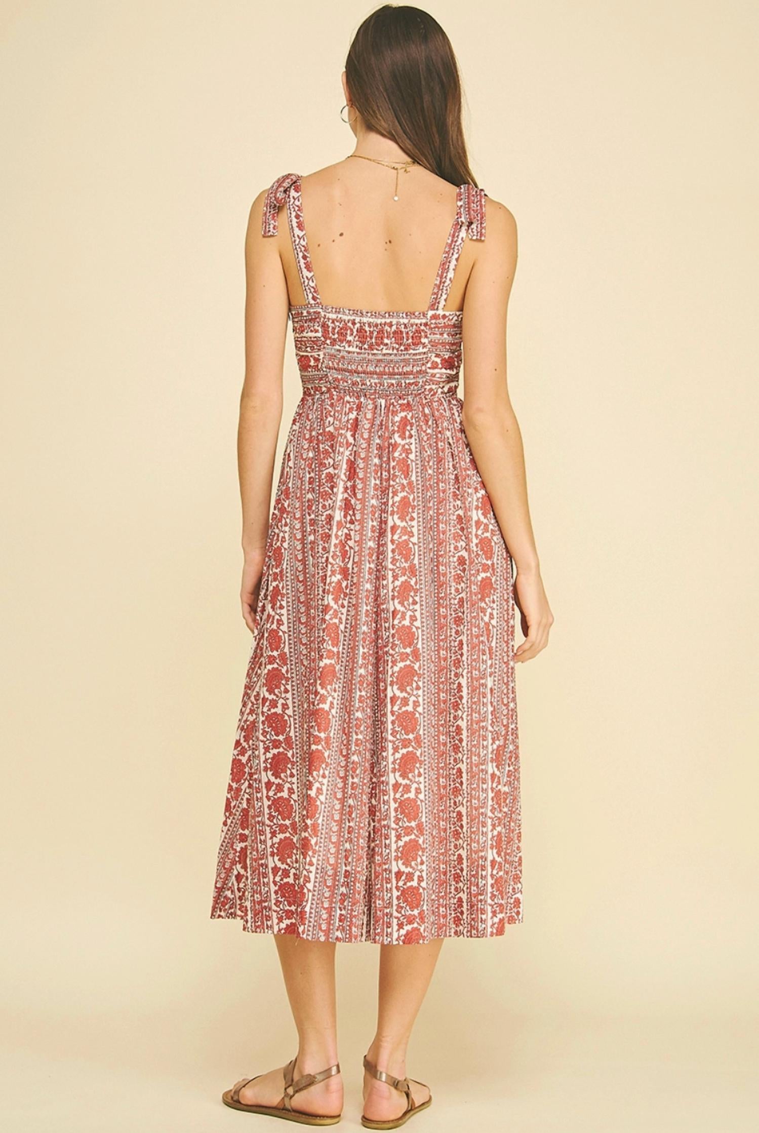 PINCH Floral Tie Strap Midi Dress in red - women's dress - view 4