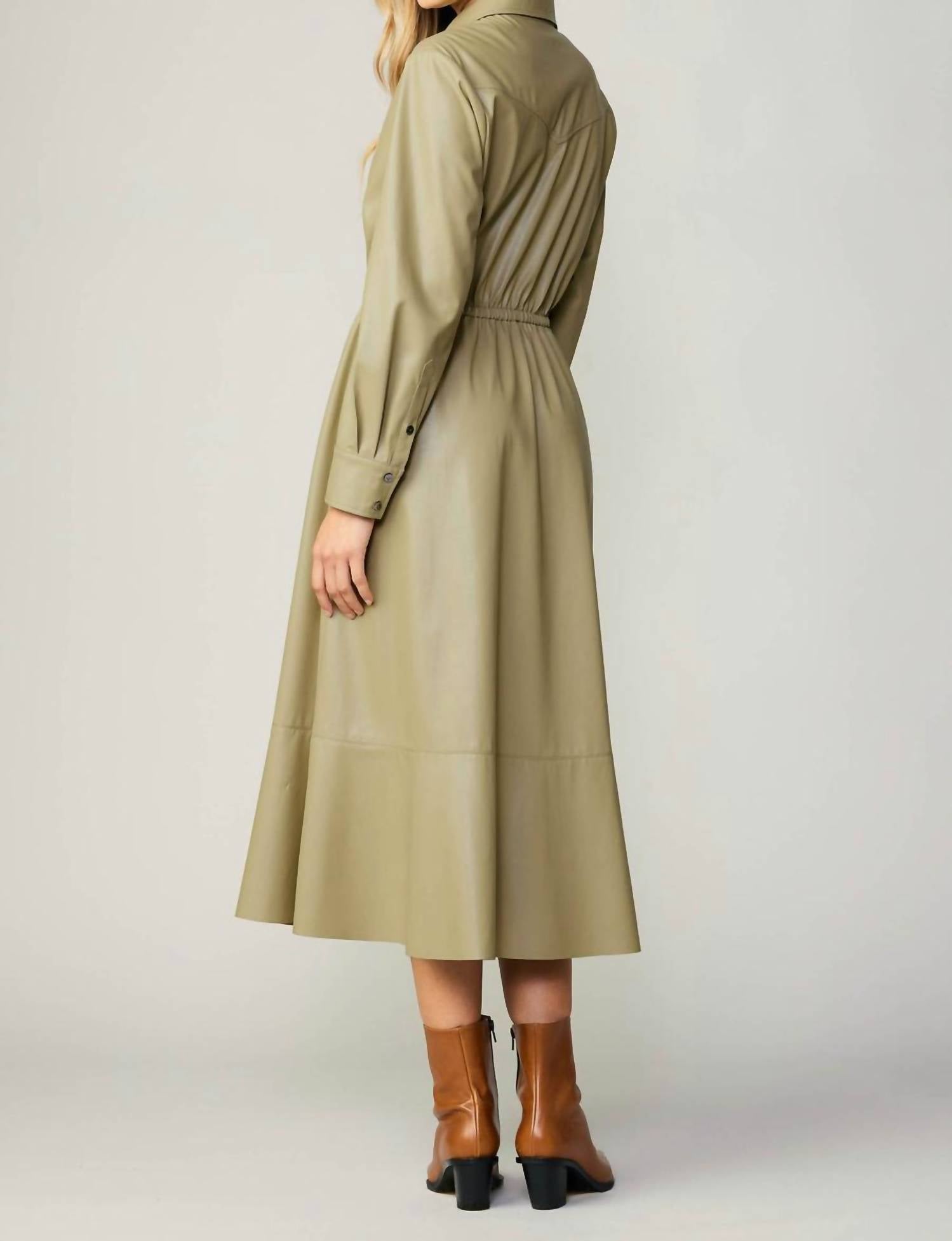 Current Air - Long Sleeve Faux Leather Midi Dress