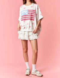 Peach Love - Oversized Bow Flag Polka Dot Tee