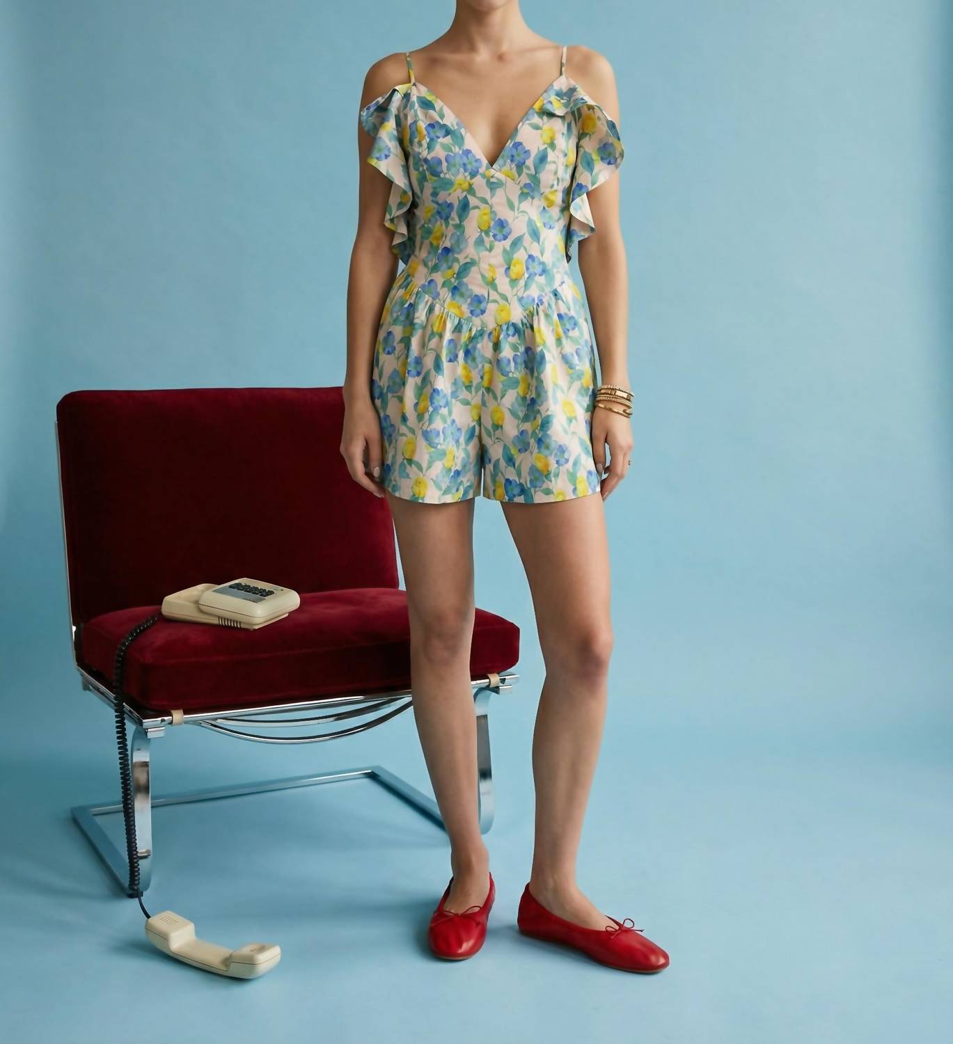 Heyson - Floral Flutter Strap Open-back Romper