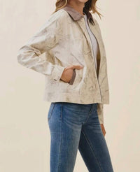 Tcec - Floral Print Corduroy Detail Jacket