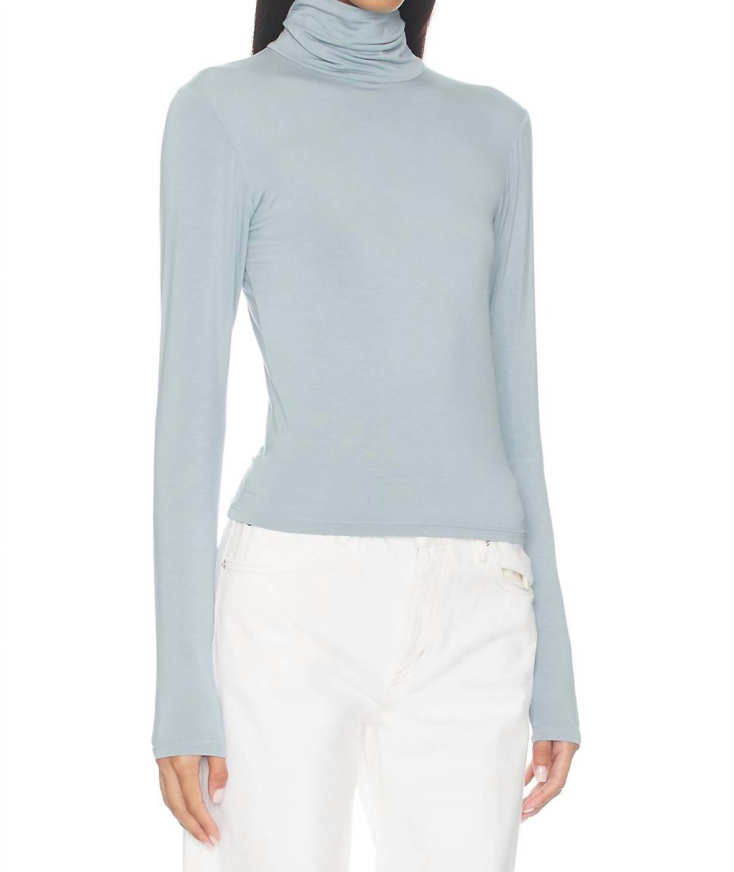 RIPLEY RADER Turtleneck Top in chambray - women's long sleeve top - detail view