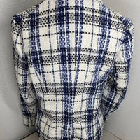 Ecru Women's Tweed Double Breasted Plaid Blazer in blue white - women's jacket - alternate view