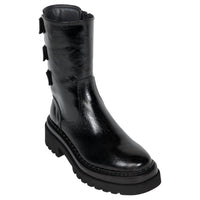 Homers Golva Leather Flat Ankle Boots in superluxe black - women's shoe - detail view
