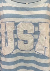 Simply Southern Women's Coastal Usa Stripe Lounge Top in blue - women's long sleeve top - detail view