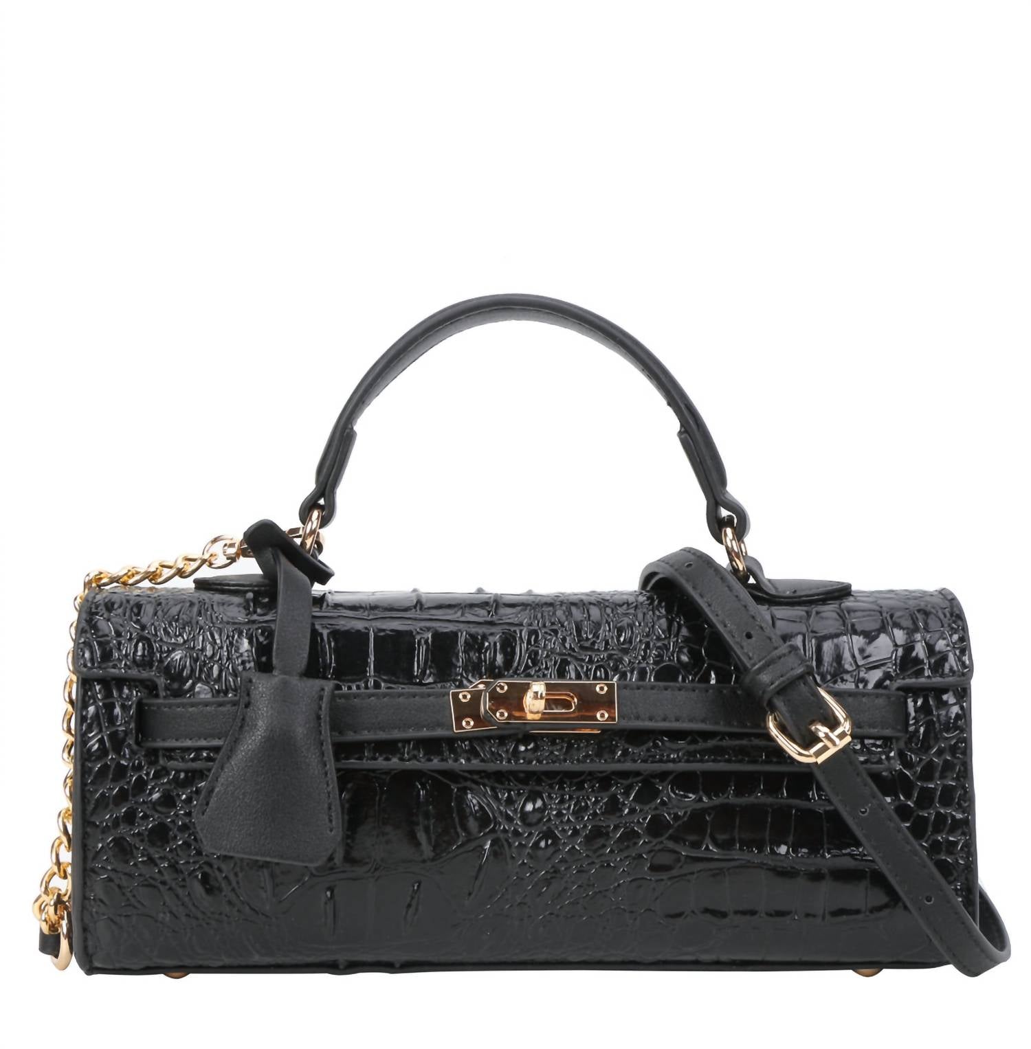 American Bee Women's Croco Boxy Satchel Bag in black - women's bag