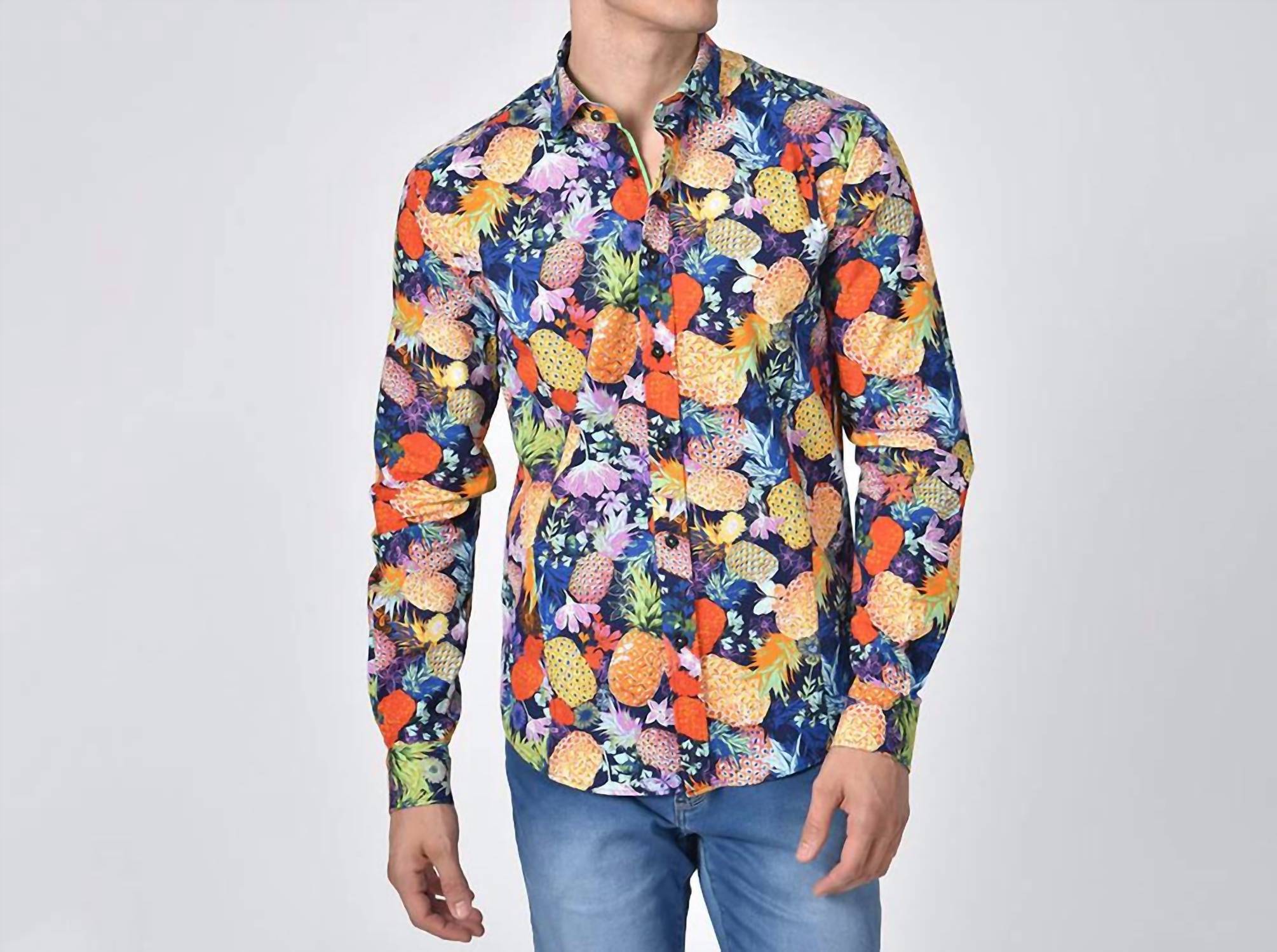 Eight X - Neon Pineapples on a Bed of Flowers Button Down Shirt