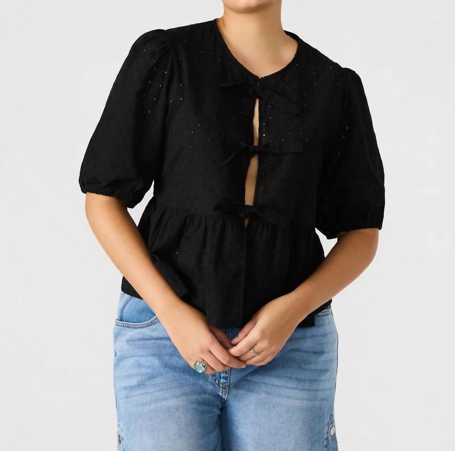 STEVE MADDEN Paula Eyelet Top in black - women's blouse