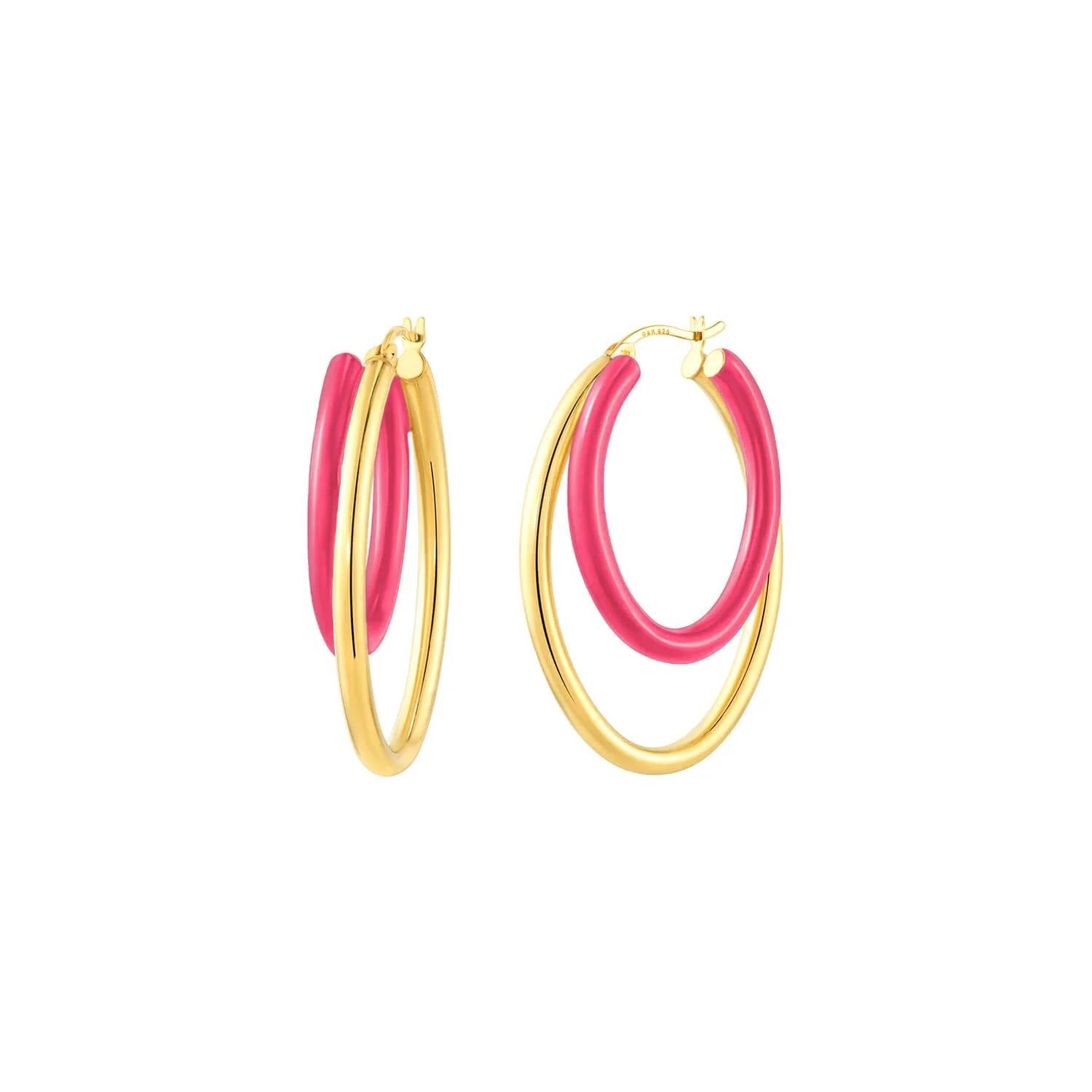 Gold & Honey - Women's Enamel Double Oval Hoop Earrings