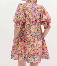entro Floral Print Ruffle V-neck Mini Dress in pink - women's dress - view 4