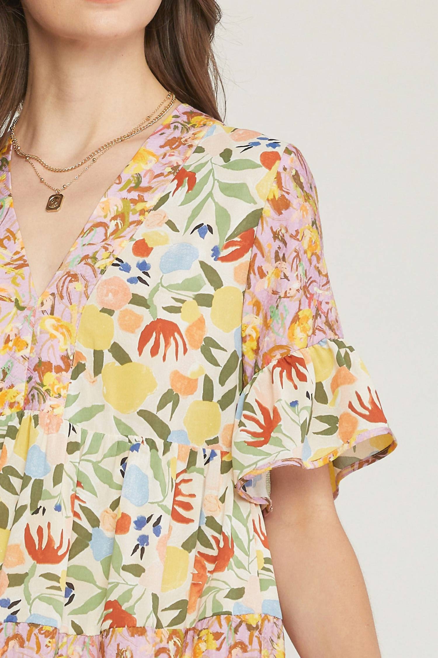 entro Mixed Floral Ruffle Dress in multi - women's dress - view 6