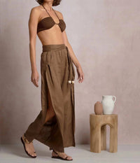 Elan - Bella Side Slit Waist Tie Pants