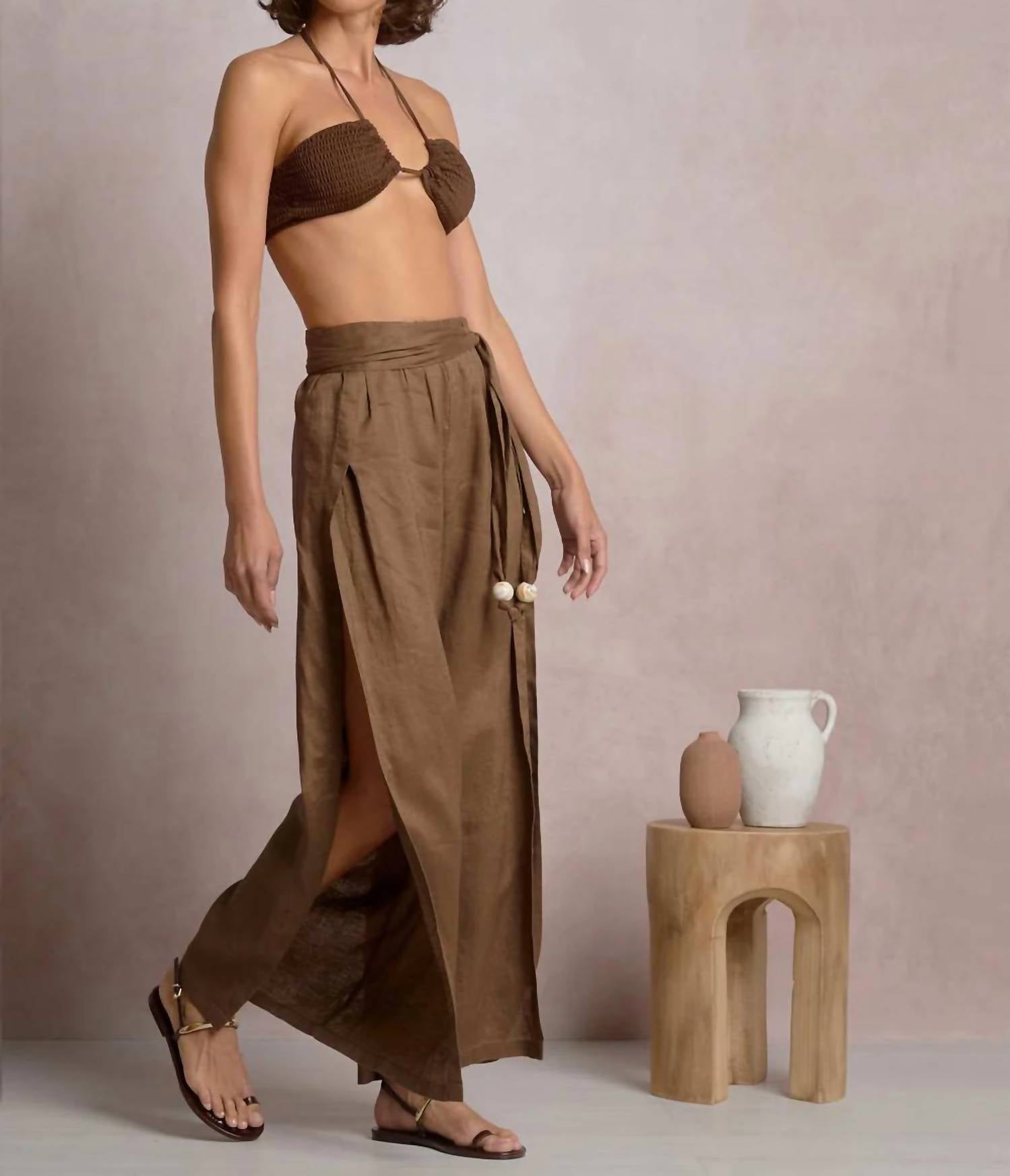 Elan - Bella Side Slit Waist Tie Pants