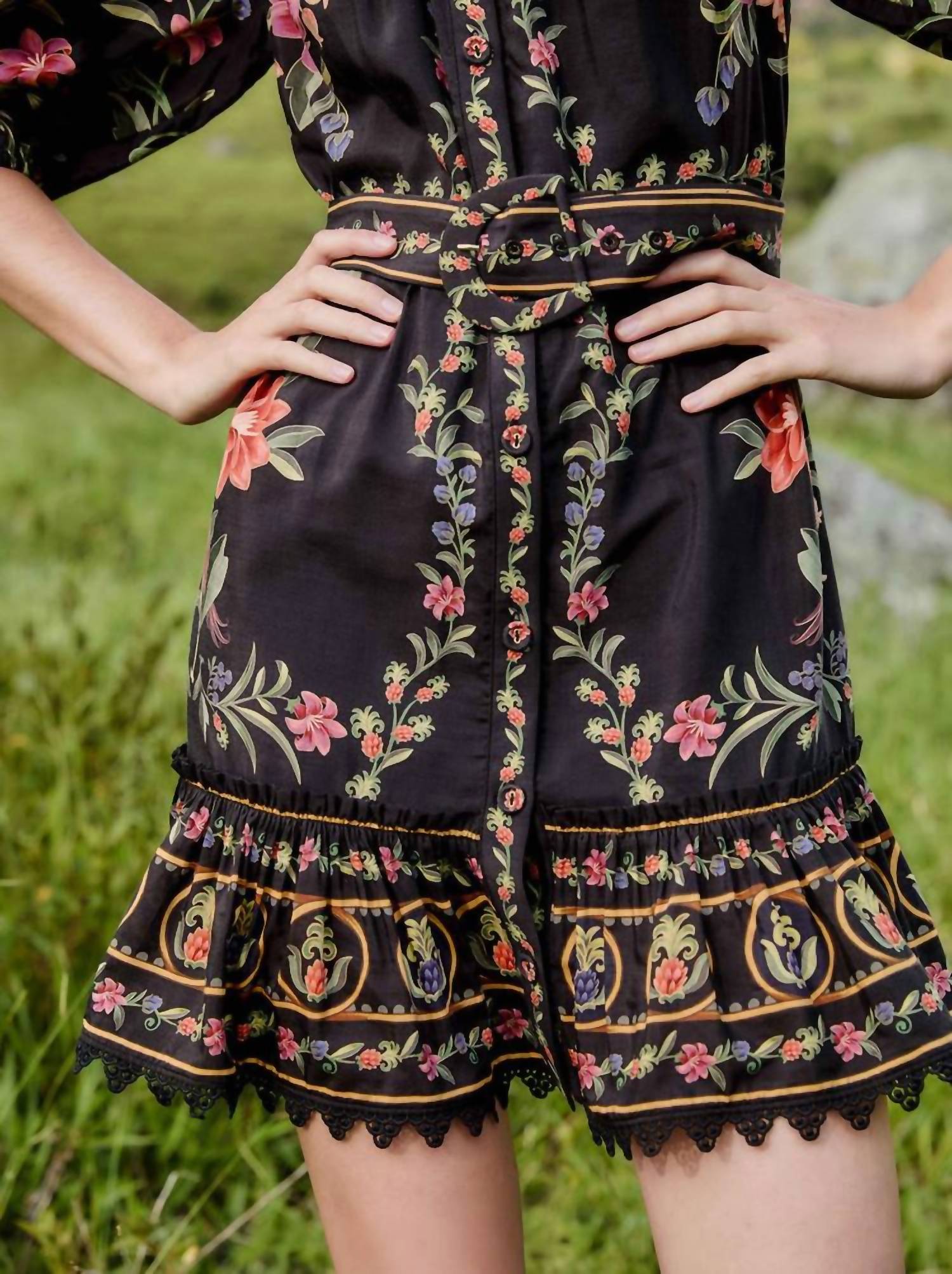 Farm Rio - Lace Belted Mini Dress