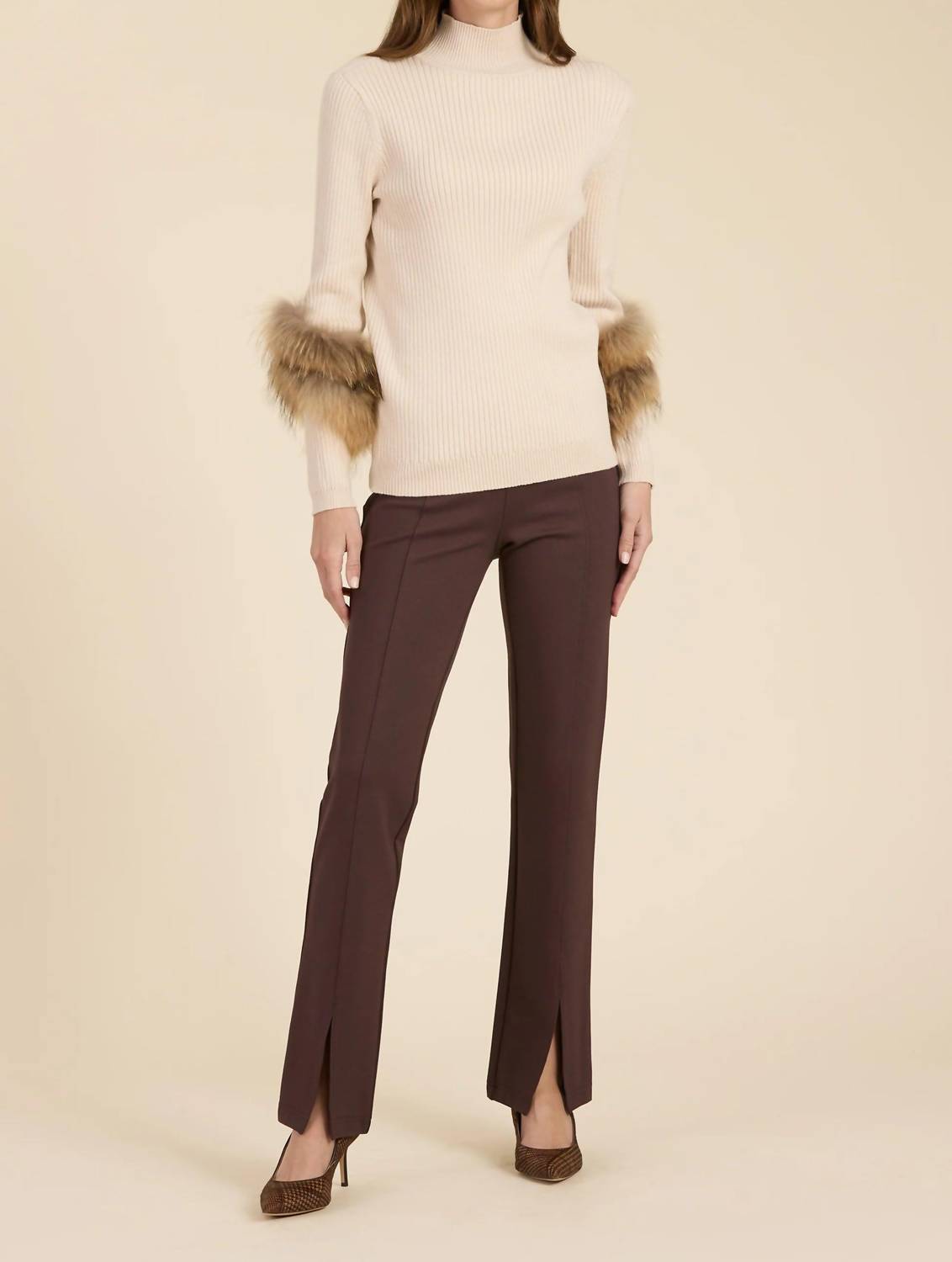 Tyler Boe - Cosette Cotton Cashmere Mock Neck Faux Fur Sweater
