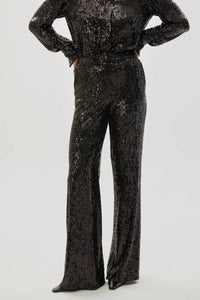 Exquise - Regular Sequin Embellished Lined Wide Leg Pants