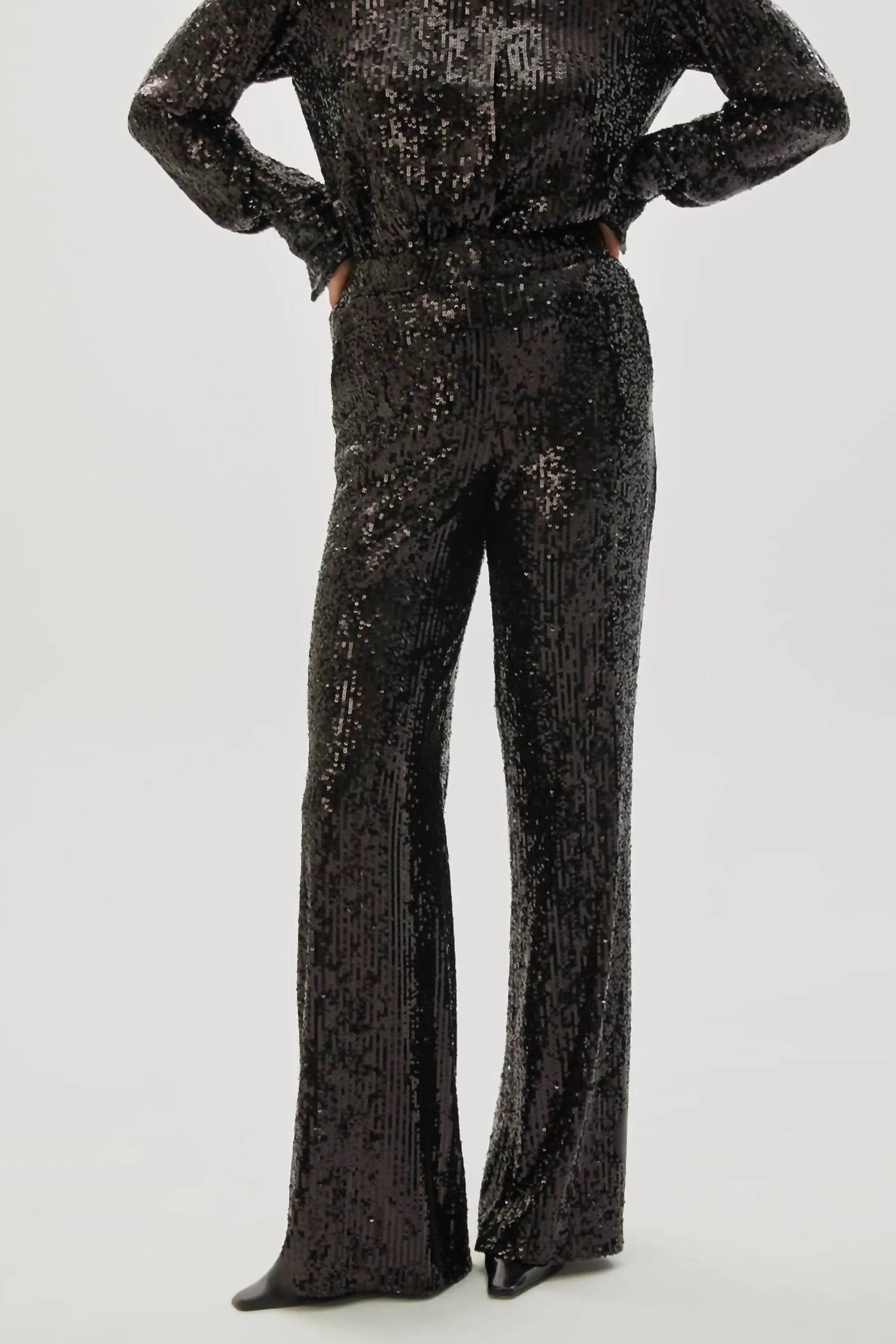 Exquise - Regular Sequin Embellished Lined Wide Leg Pants