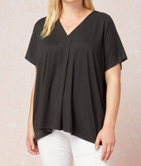 entro Short Sleeve Placket Top in black - women's blouse