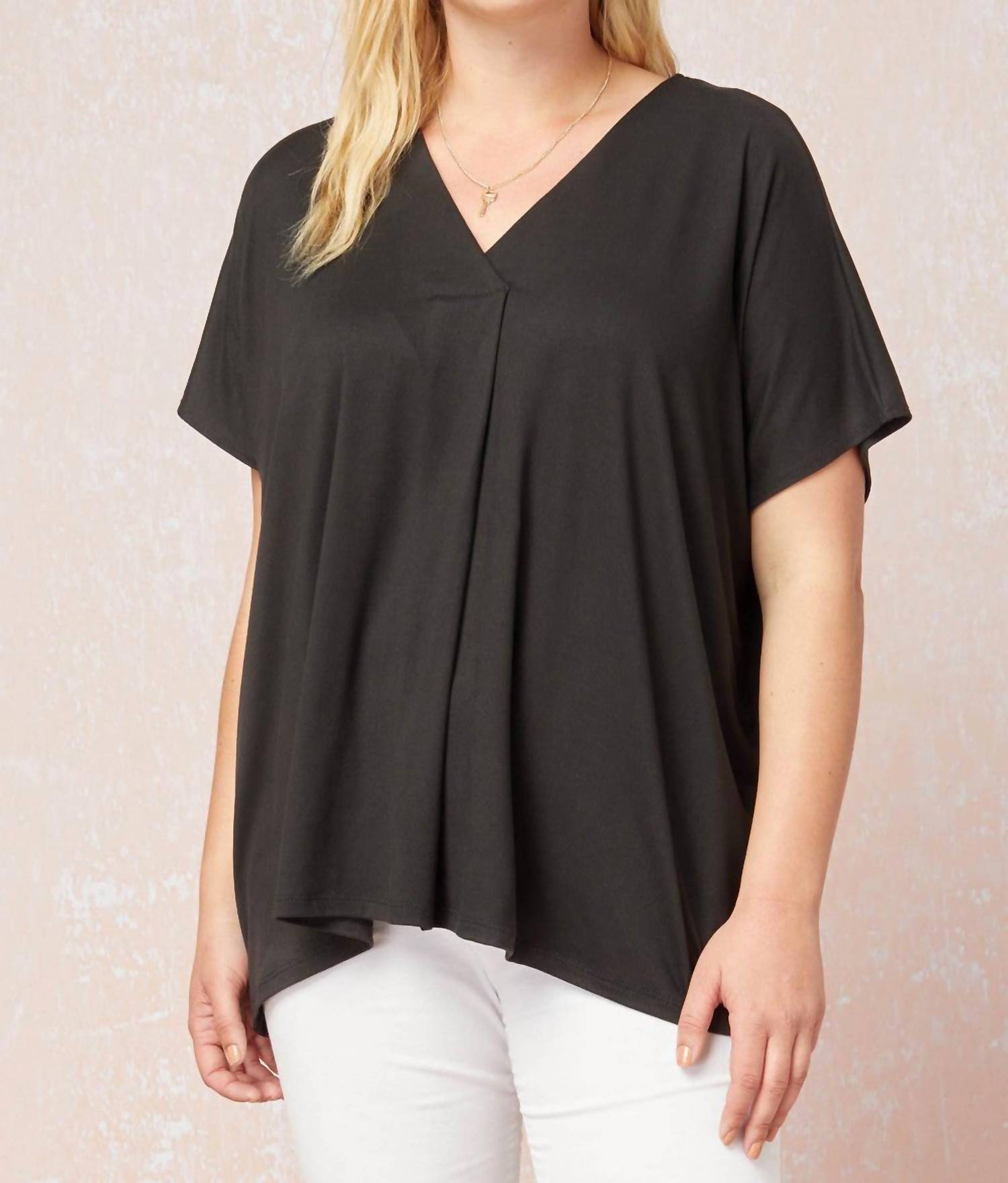 entro Short Sleeve Placket Top in black - women's blouse