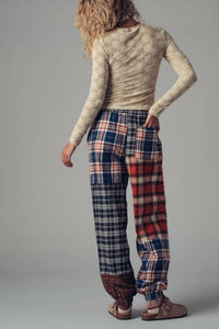 Urban Daizy - Mixed Plaid Patchwork Boho Jogger Pants